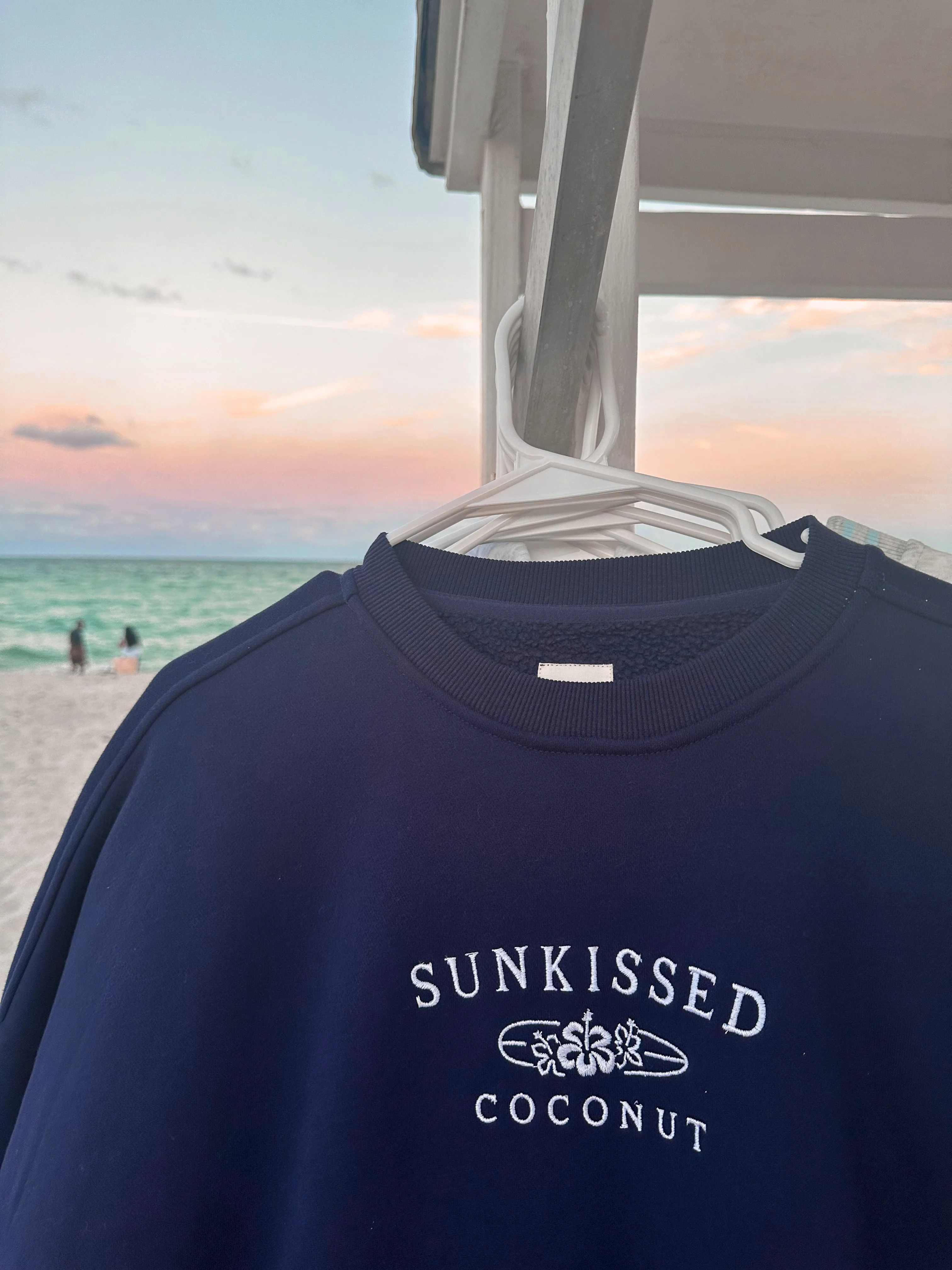 Navy Blue Sunkissedcoconut Embroider Oversized Crewneck Sweatshirt