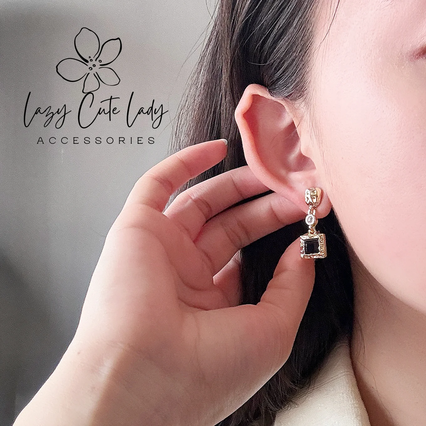 Lazy Cute Lady Accessories-Exquisite Metal Cube and Cubic Zirconia Drop Earring-Drop Earring-Metal allergy-friendly earring-Fashion Earring-Gift-for girl for women