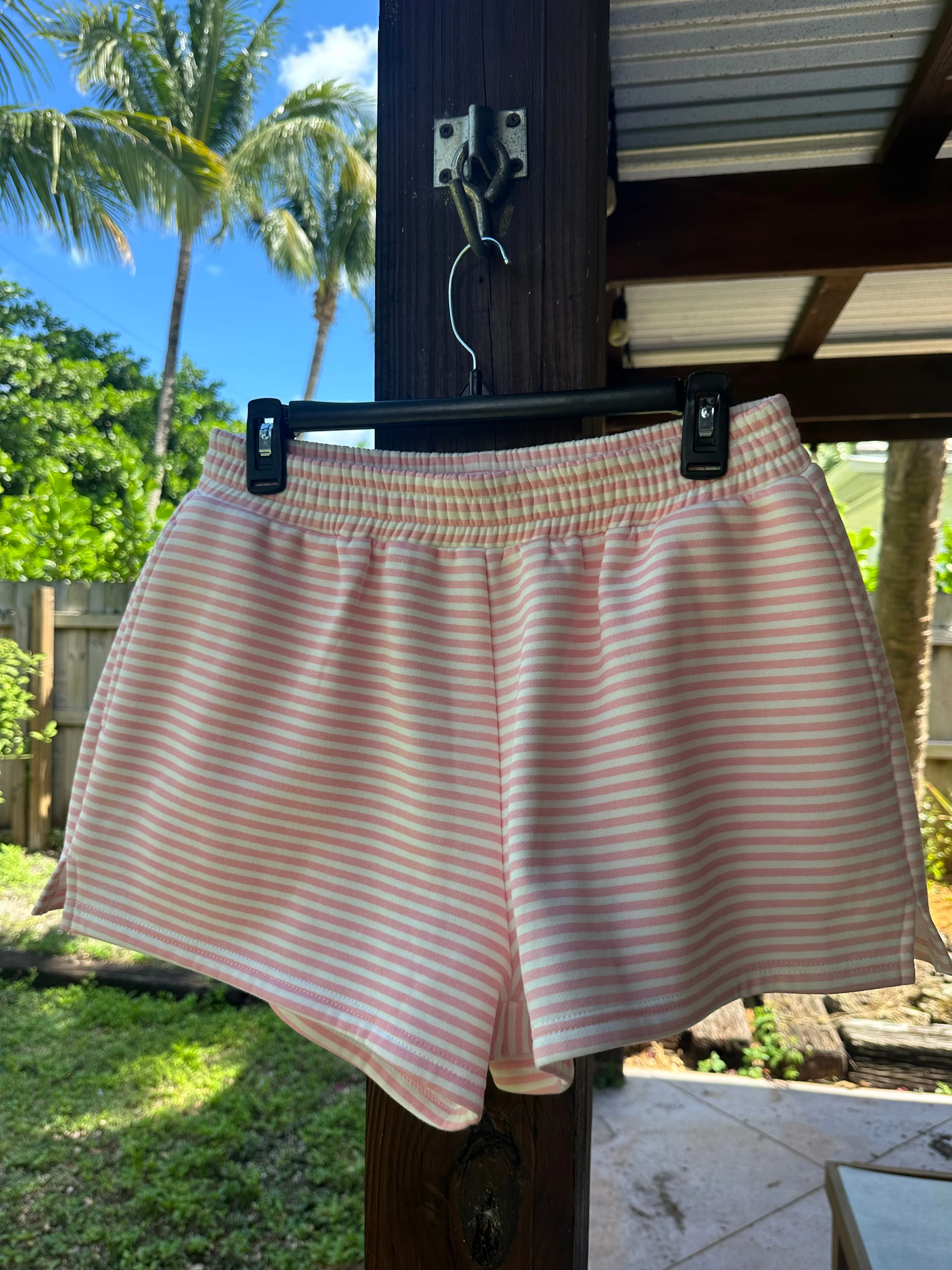 Light Pink and White Big Striped Shorts