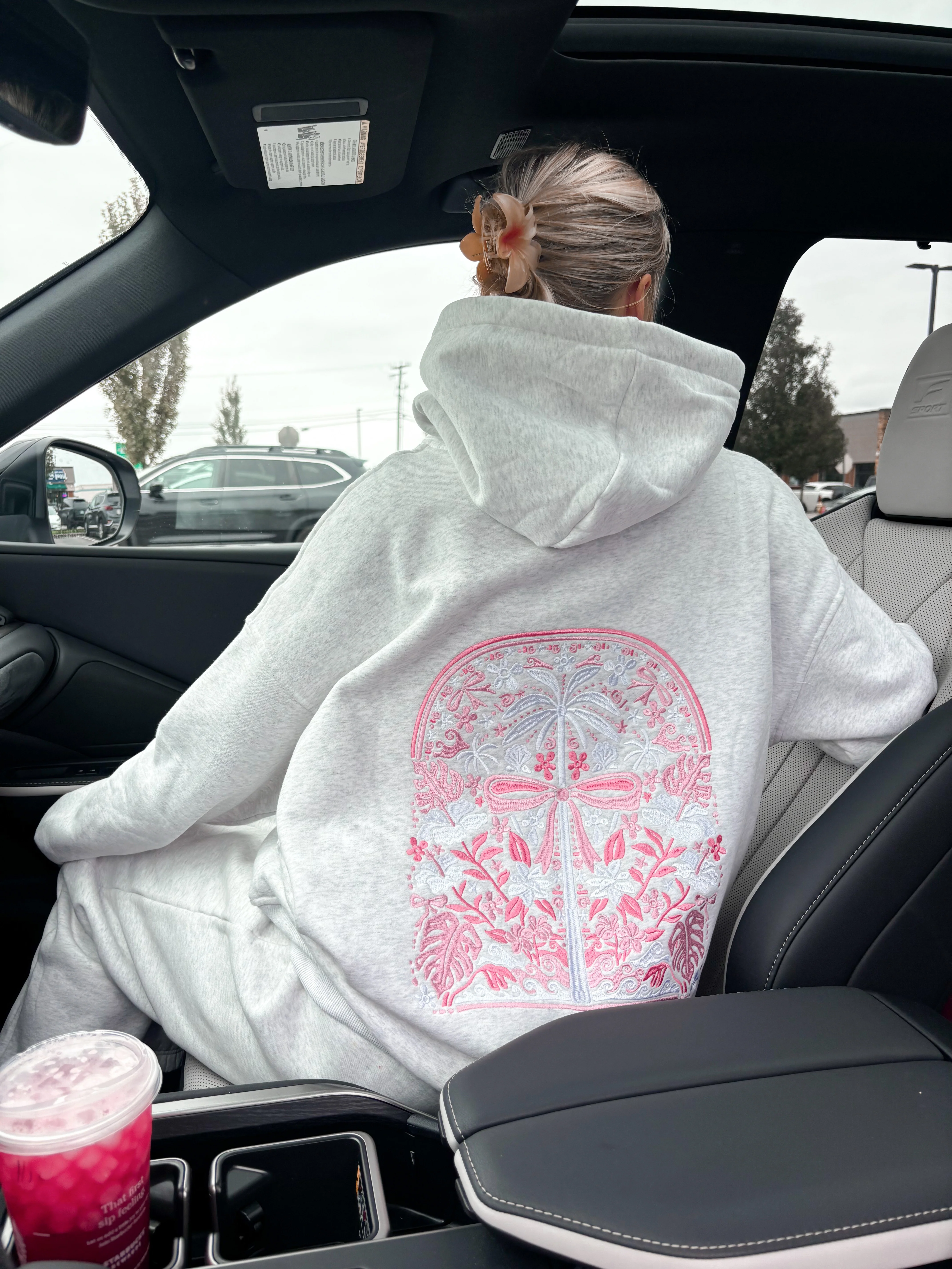 Pearl Grey Tropical Palms Hoodie