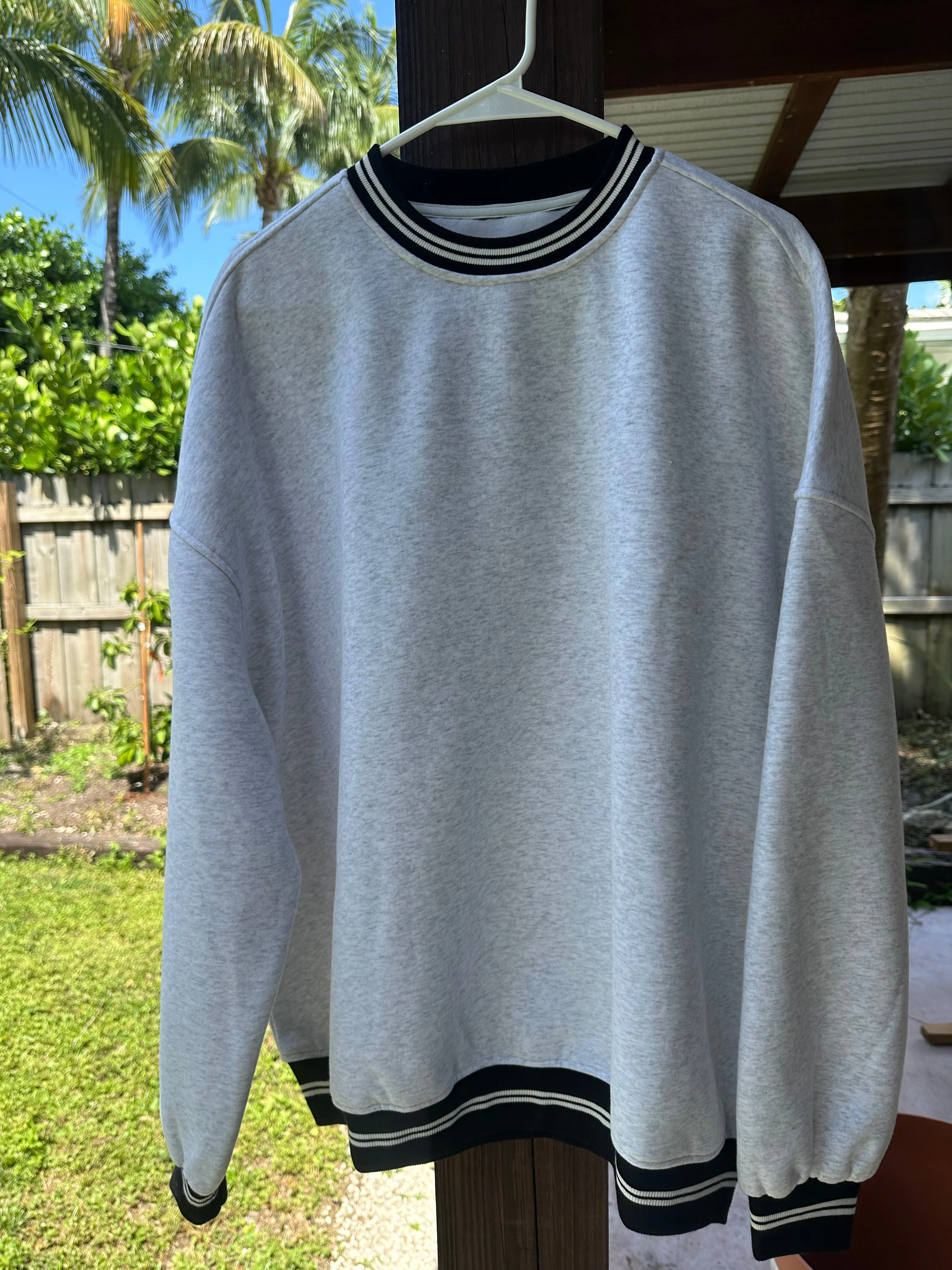 Blank Pearl Grey And Black Preppy Crew Sweatshirt