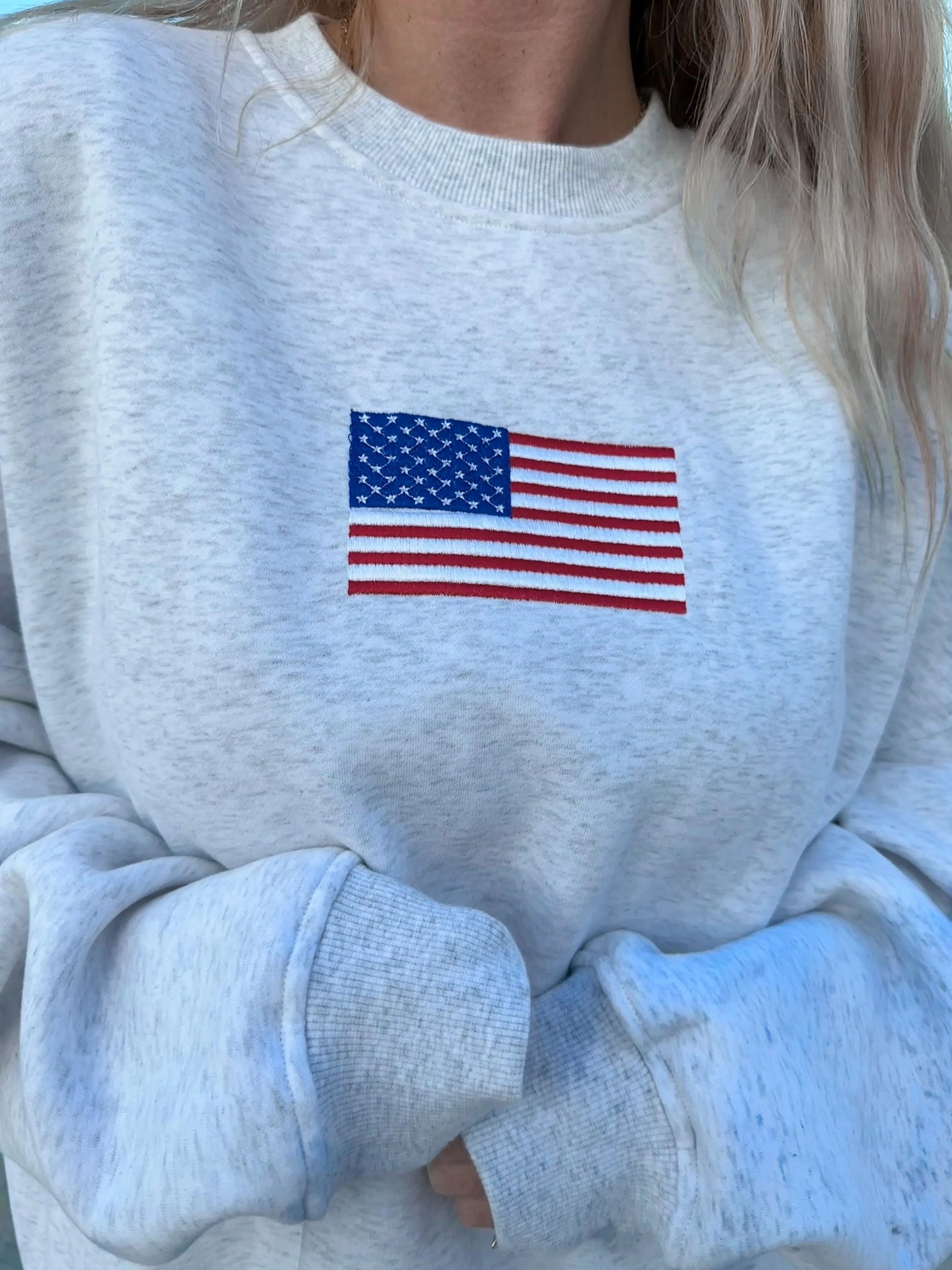 Pearl Grey Vintage American Flag Sweatshirt