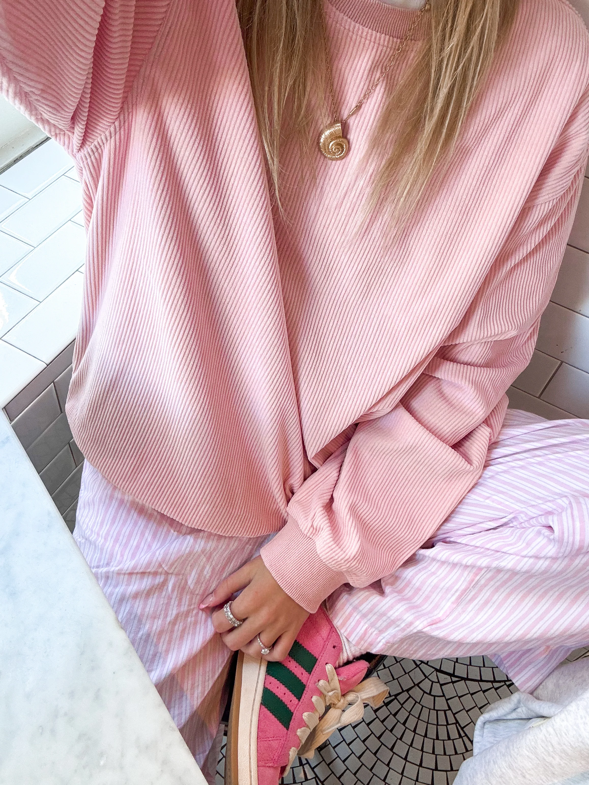 Light Pink Basic Corduroy Sweatshirt