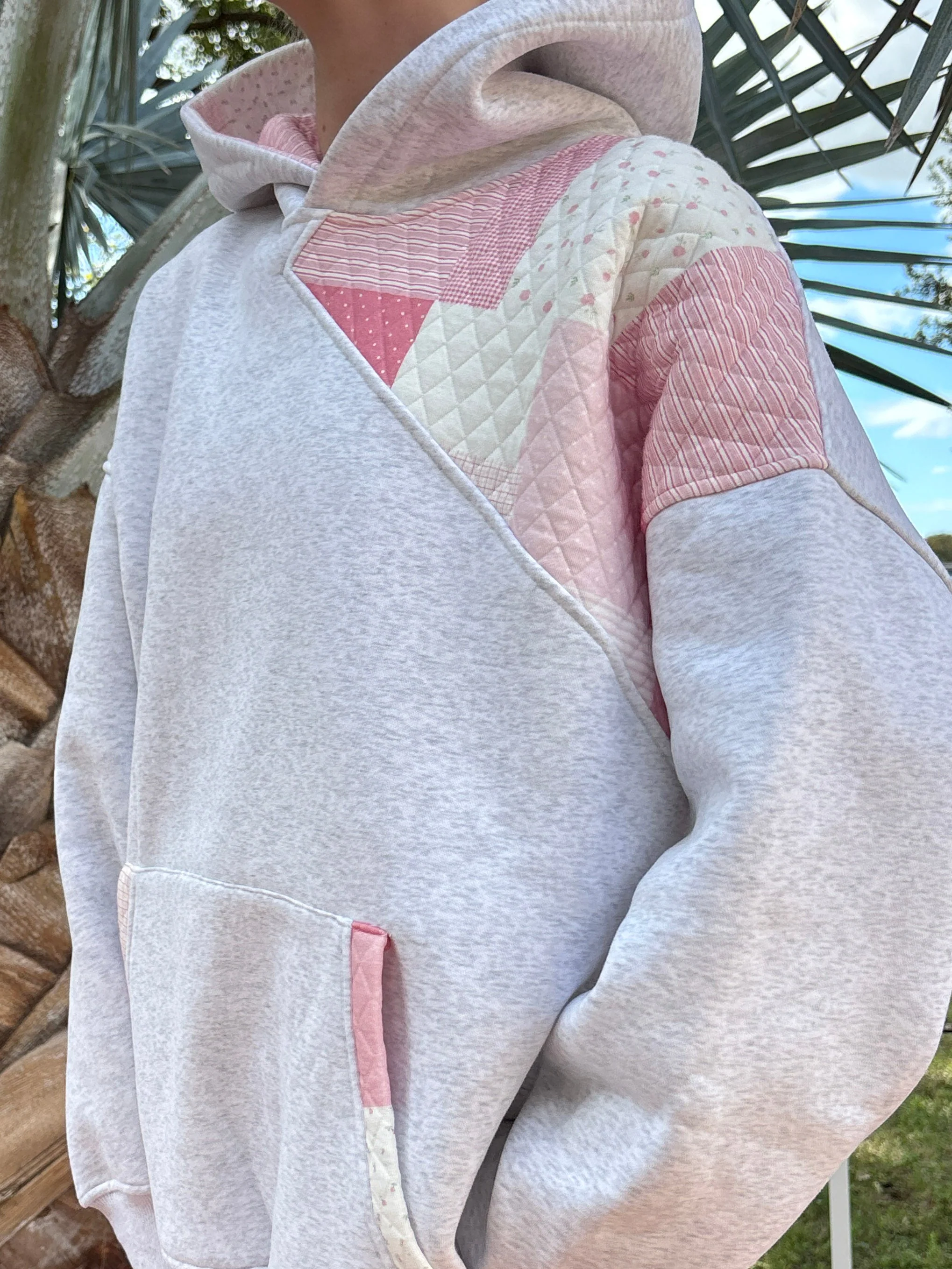Pearl Grey Margo Quilted Patchwork Hoodie