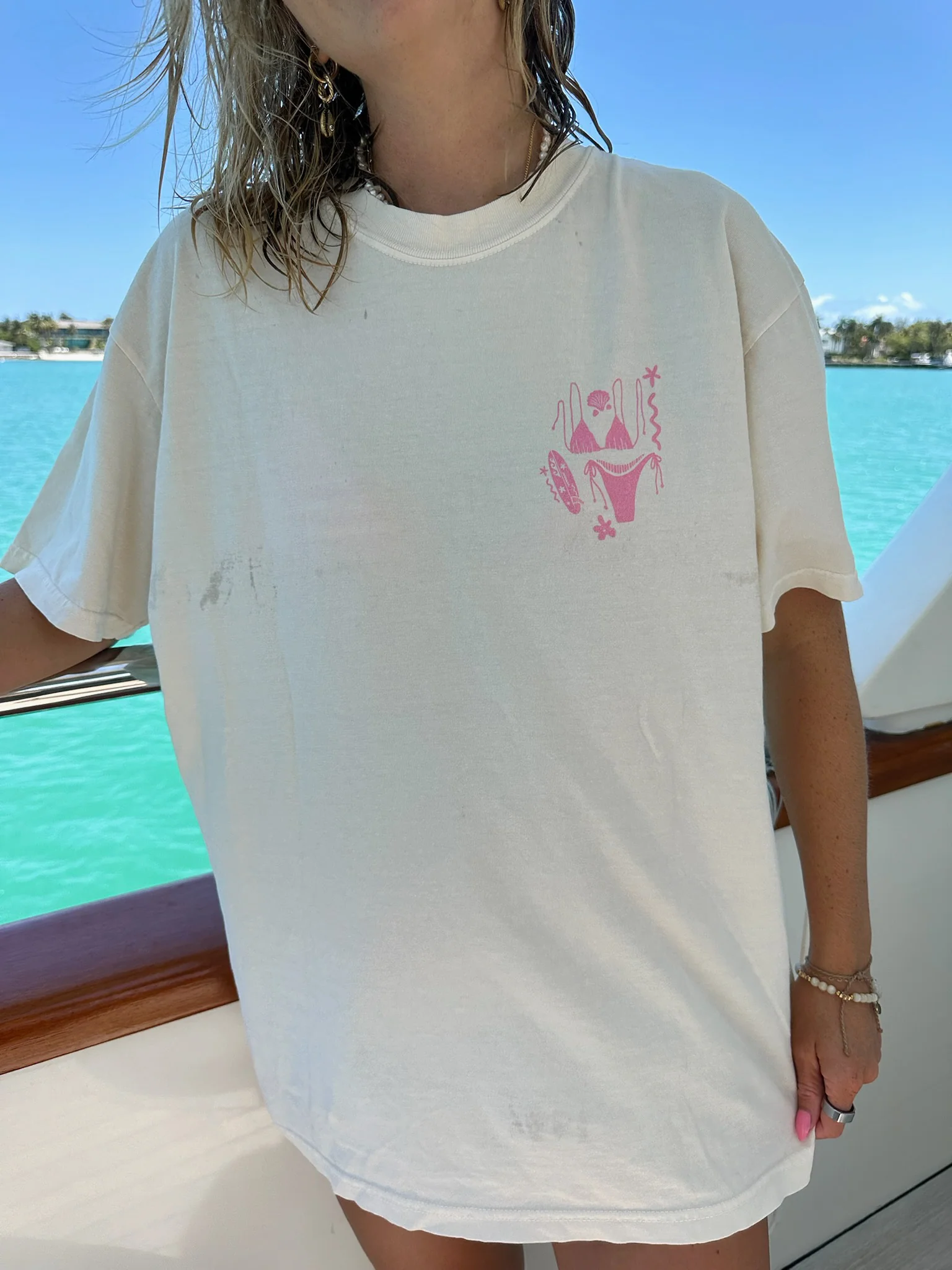 Ivory Pink Swim And Surf Comfort Colors Tee