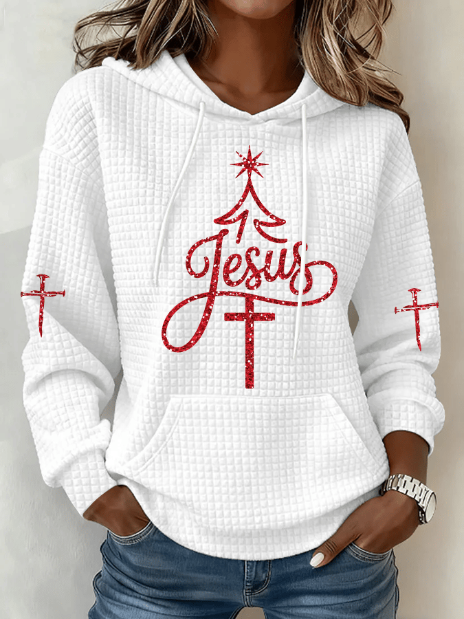 Women's Christmas Faith Printed Waffle Fabric Hoodie