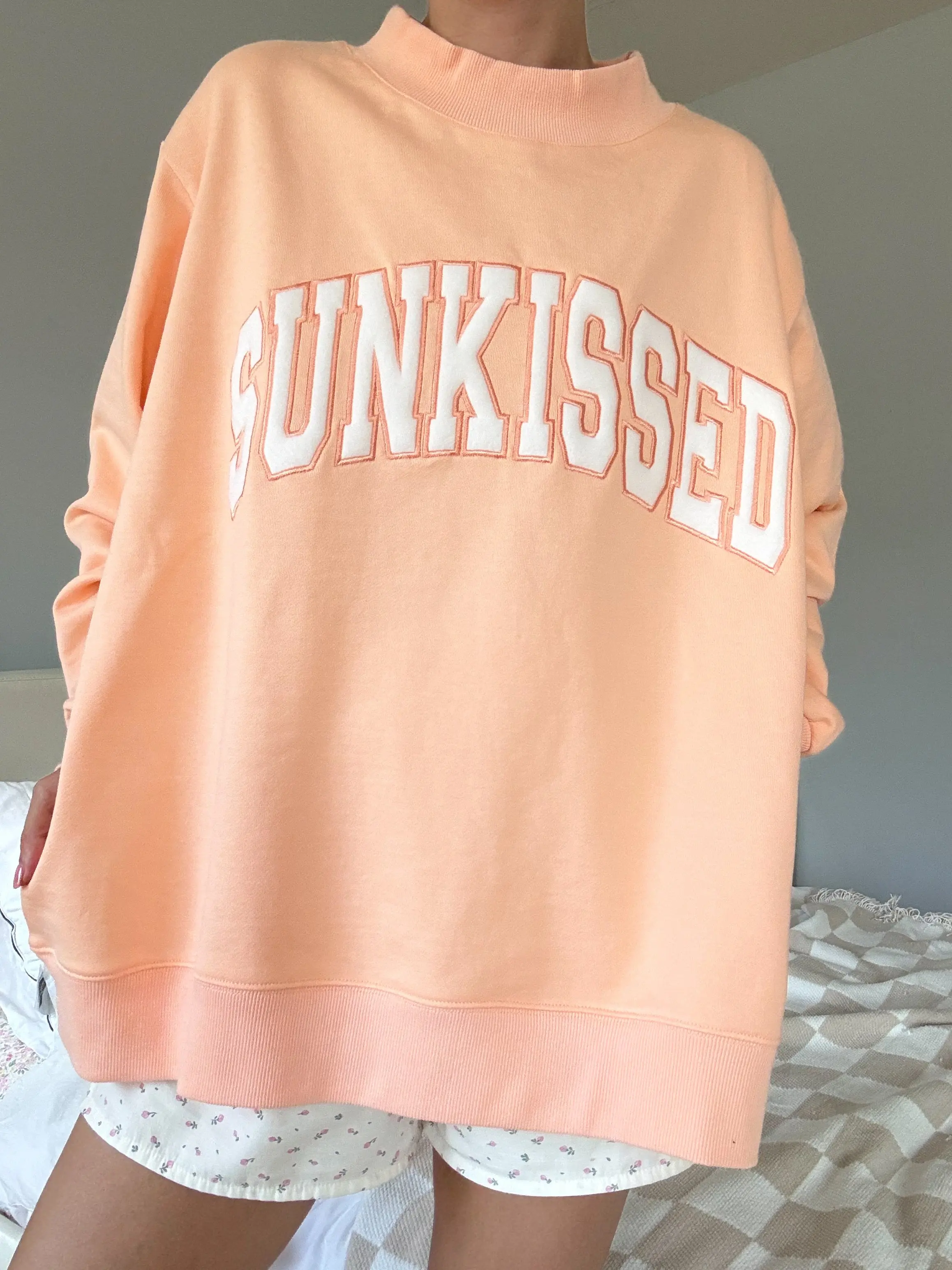 Sunkissed Collegiate Embroider Oversized Mockneck Sweatshirt 100% Cotton