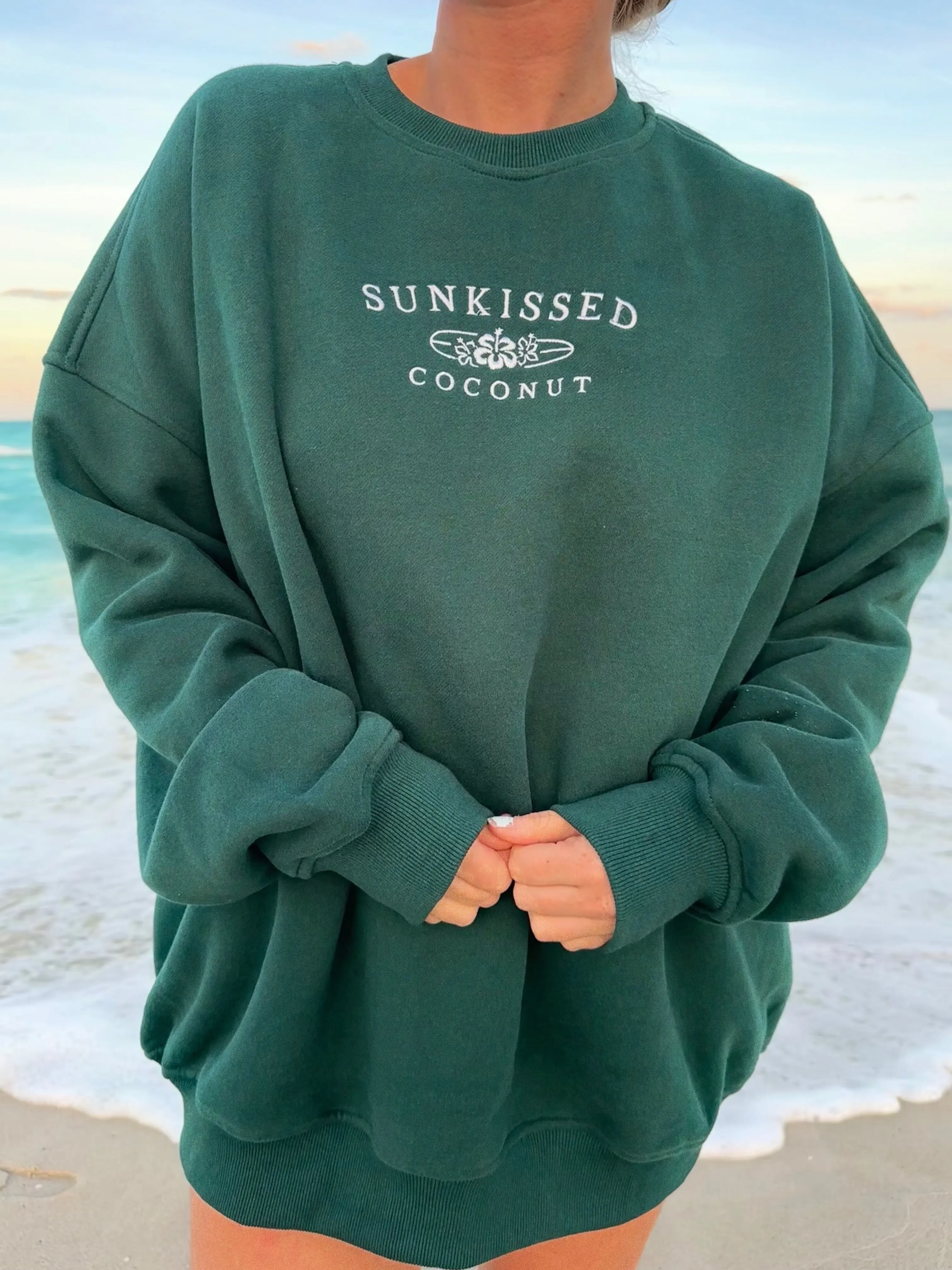 Winter Green Sunkissedcoconut Embroider Sweatshirt