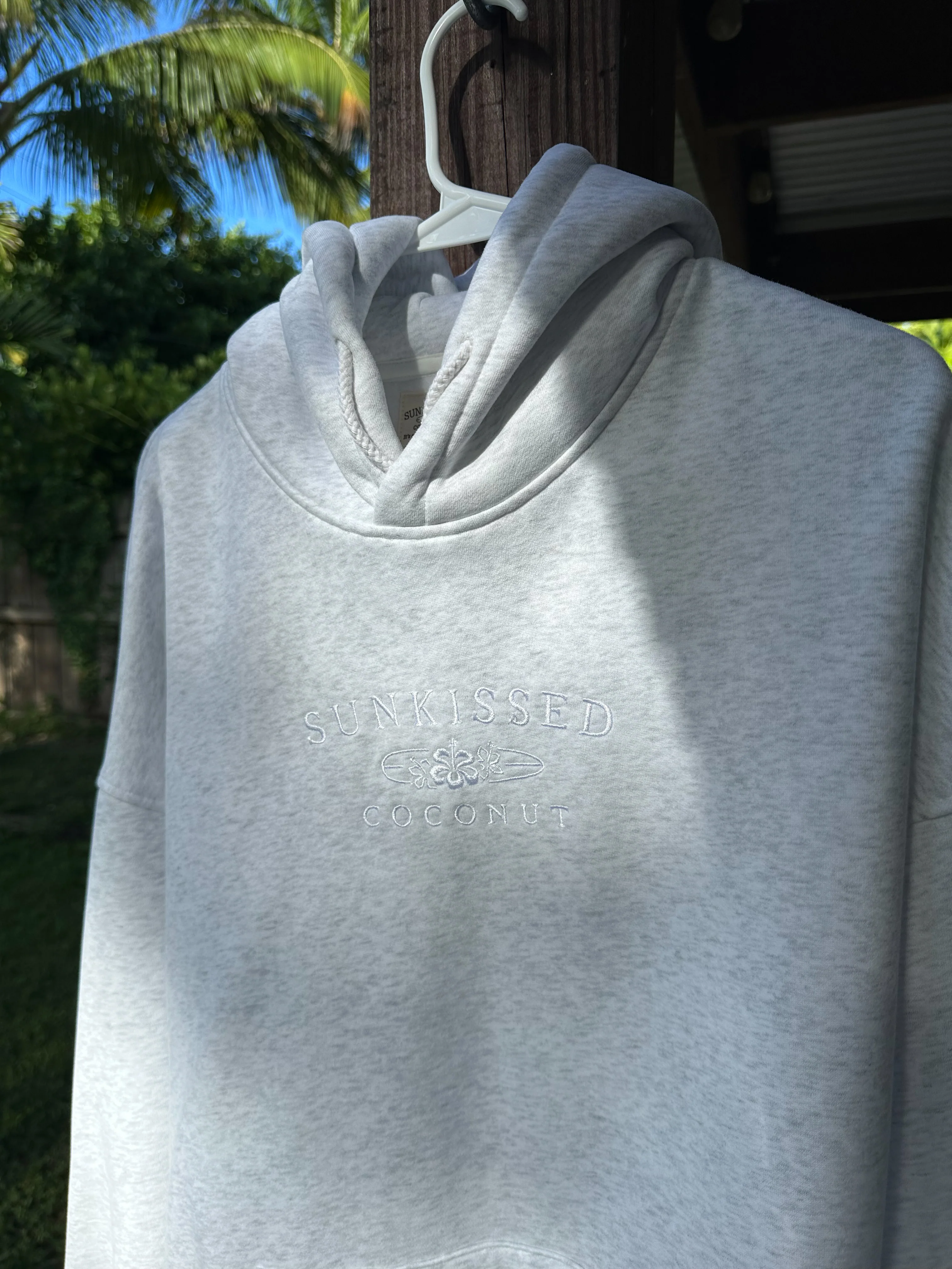 Pearl Grey and White Thread Sunkissedcoconut Embroider Hoodie