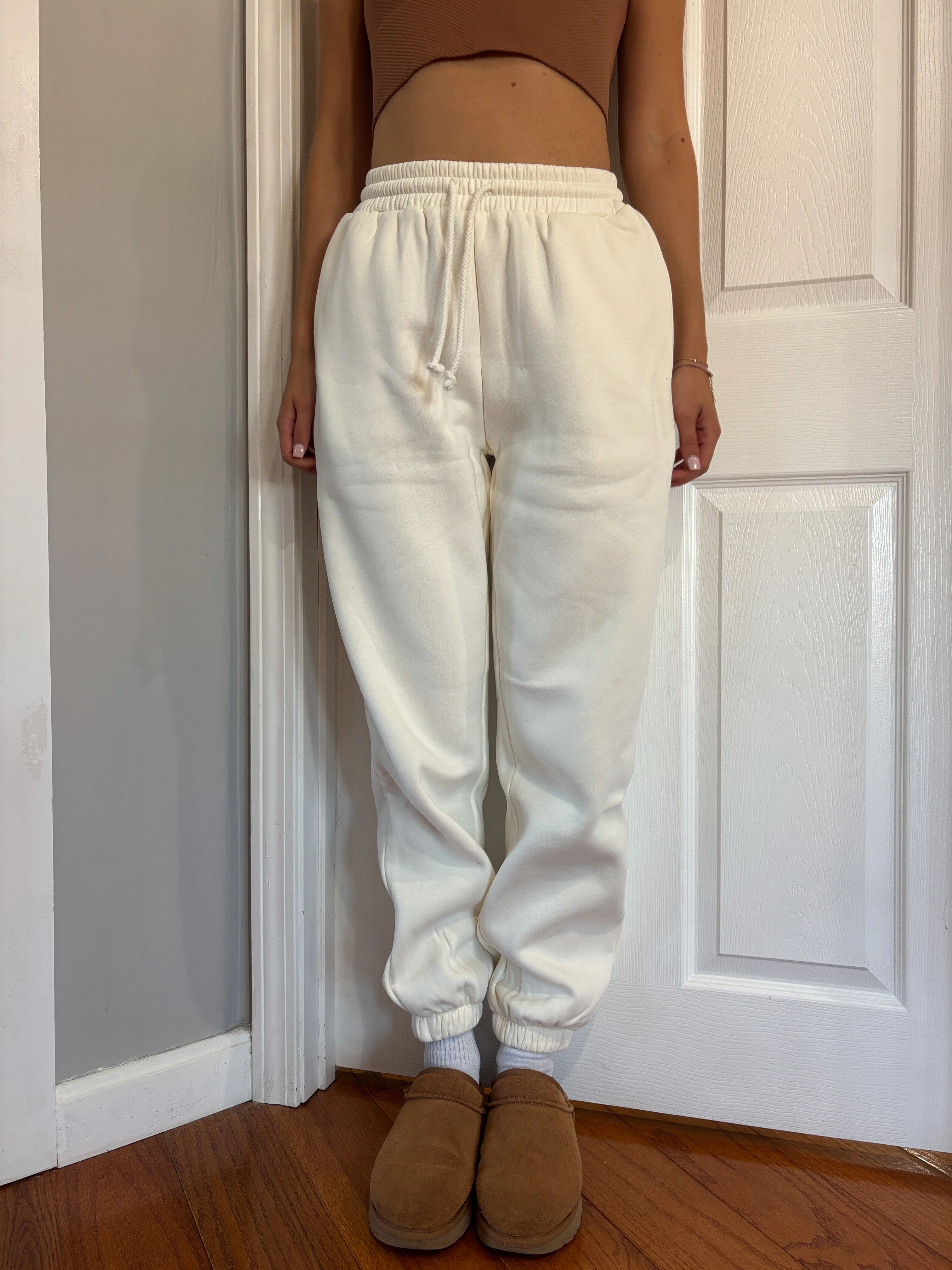 Ivory Basic Blank Jogger Sweatpants