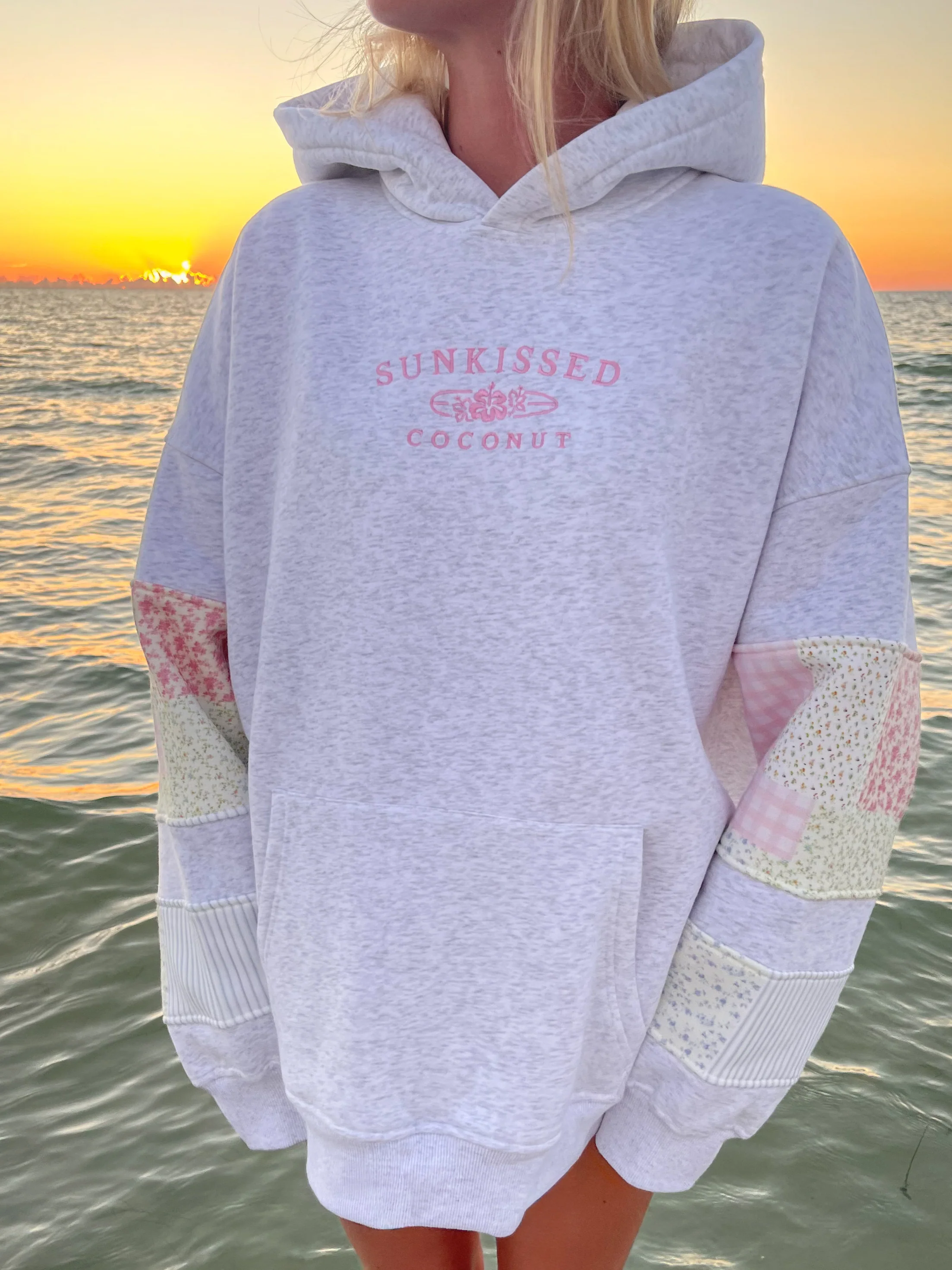 Sunkissedcoconut Quilted Pastel Embroidered Hoodie