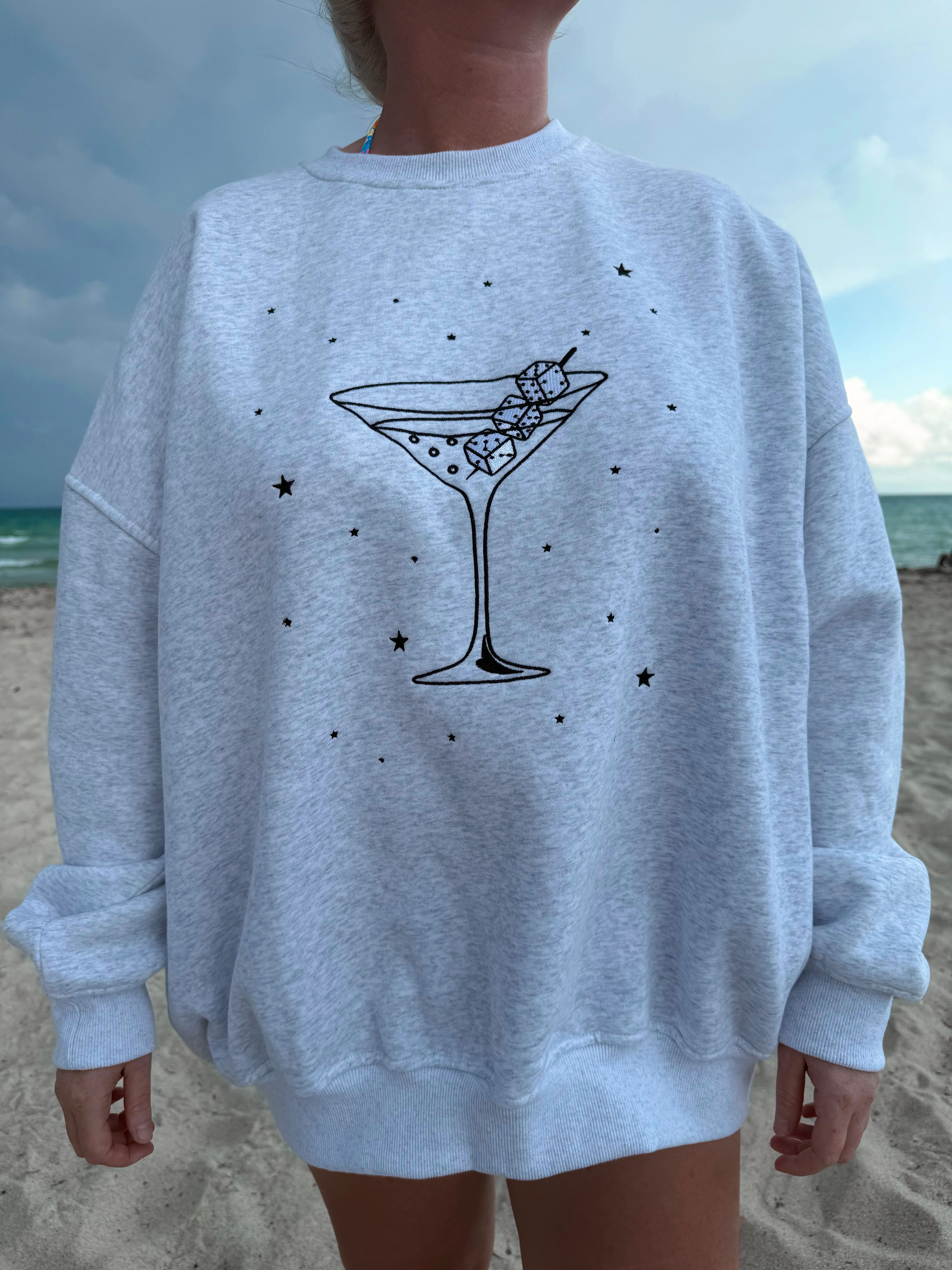 Pearl Grey Martini Dice Embroider Sweatshirt