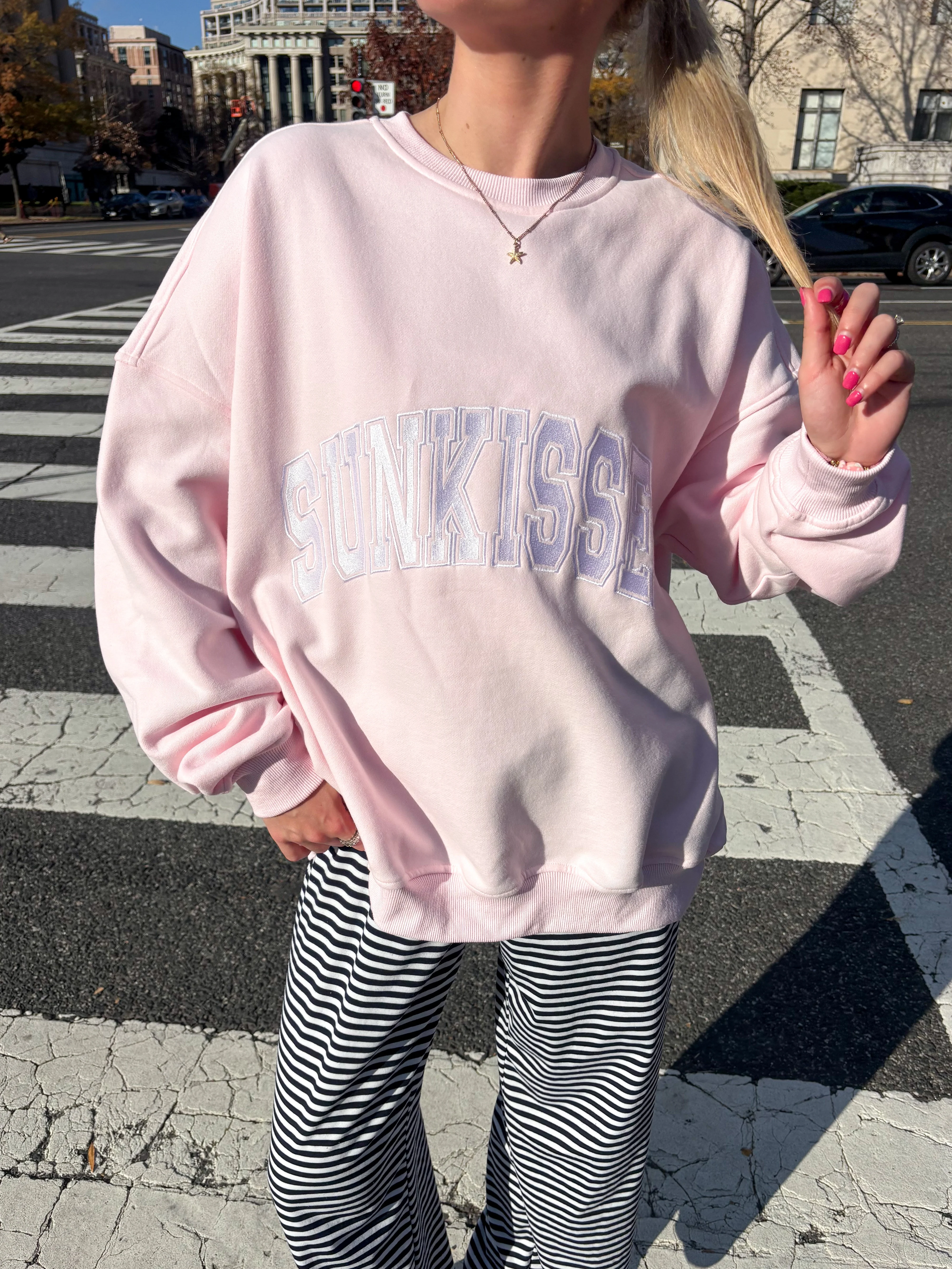 Sunkissed Collegiate Embroider Oversized Crewneck Sweatshirt