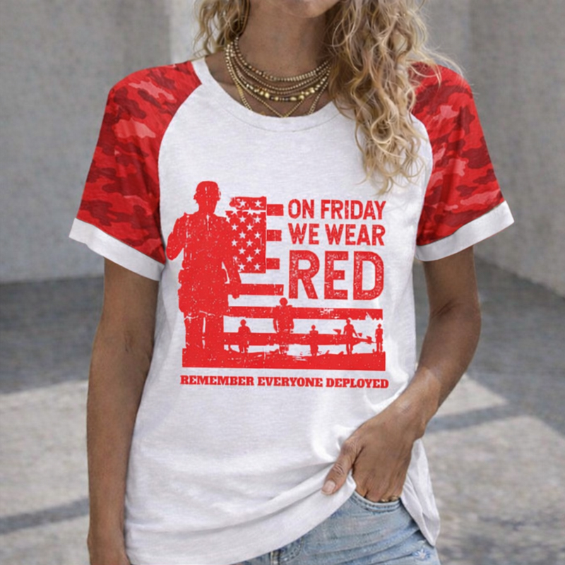 Women's Red Friday Printed Casual T-Shirt