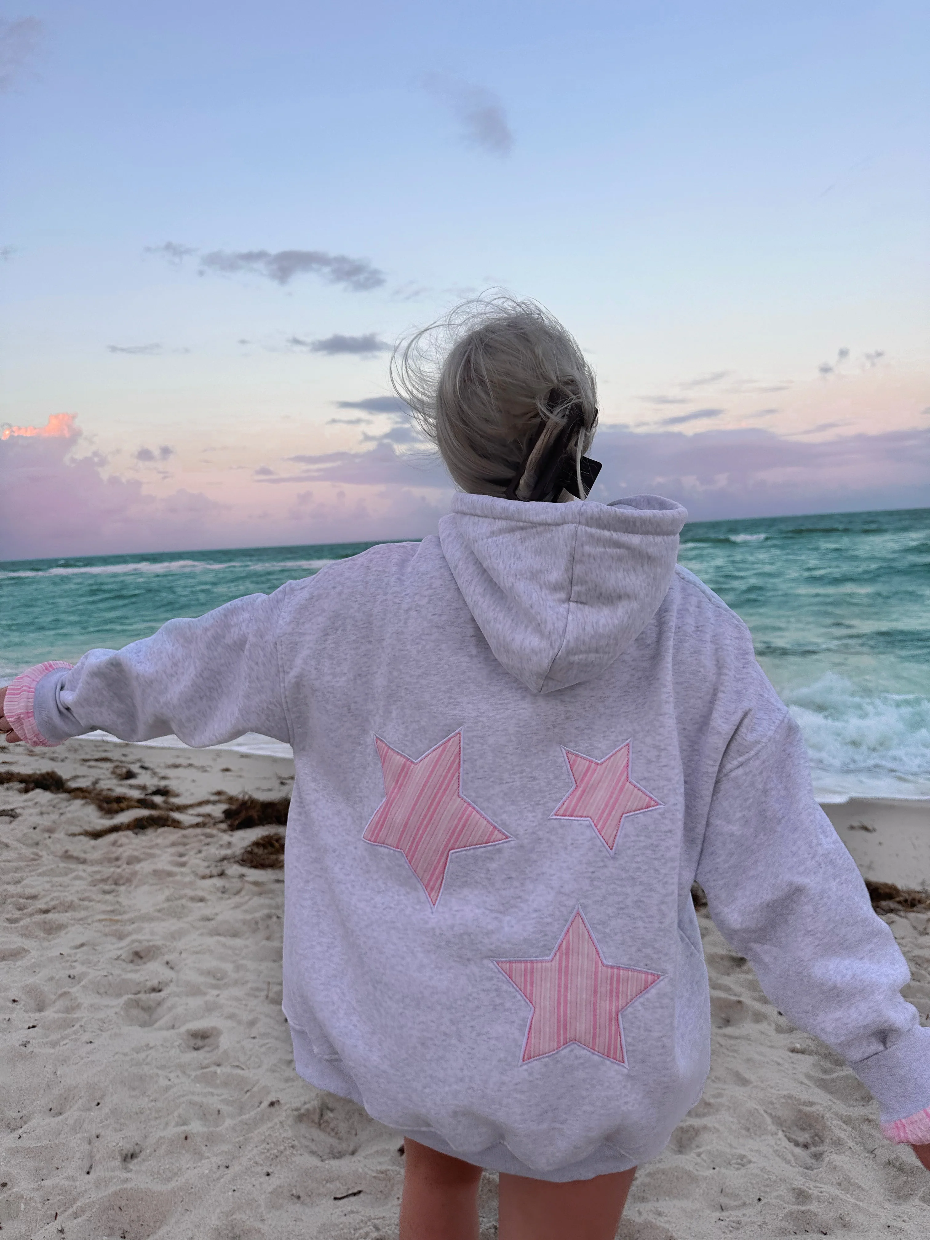 Pearl Grey Star Lux Striped Hoodie