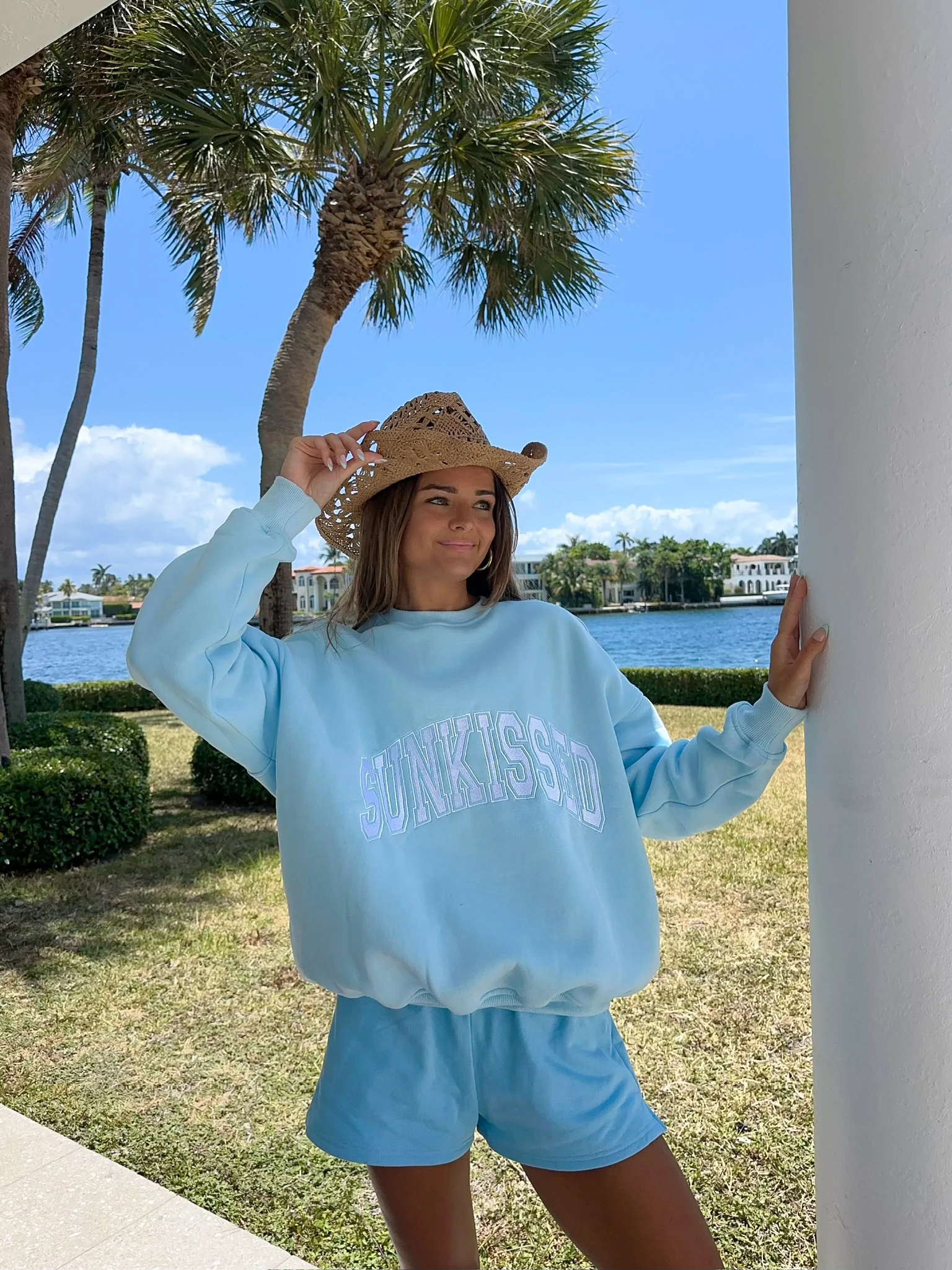 Sunkissed Collegiate Embroider Oversized Crewneck Sweatshirt