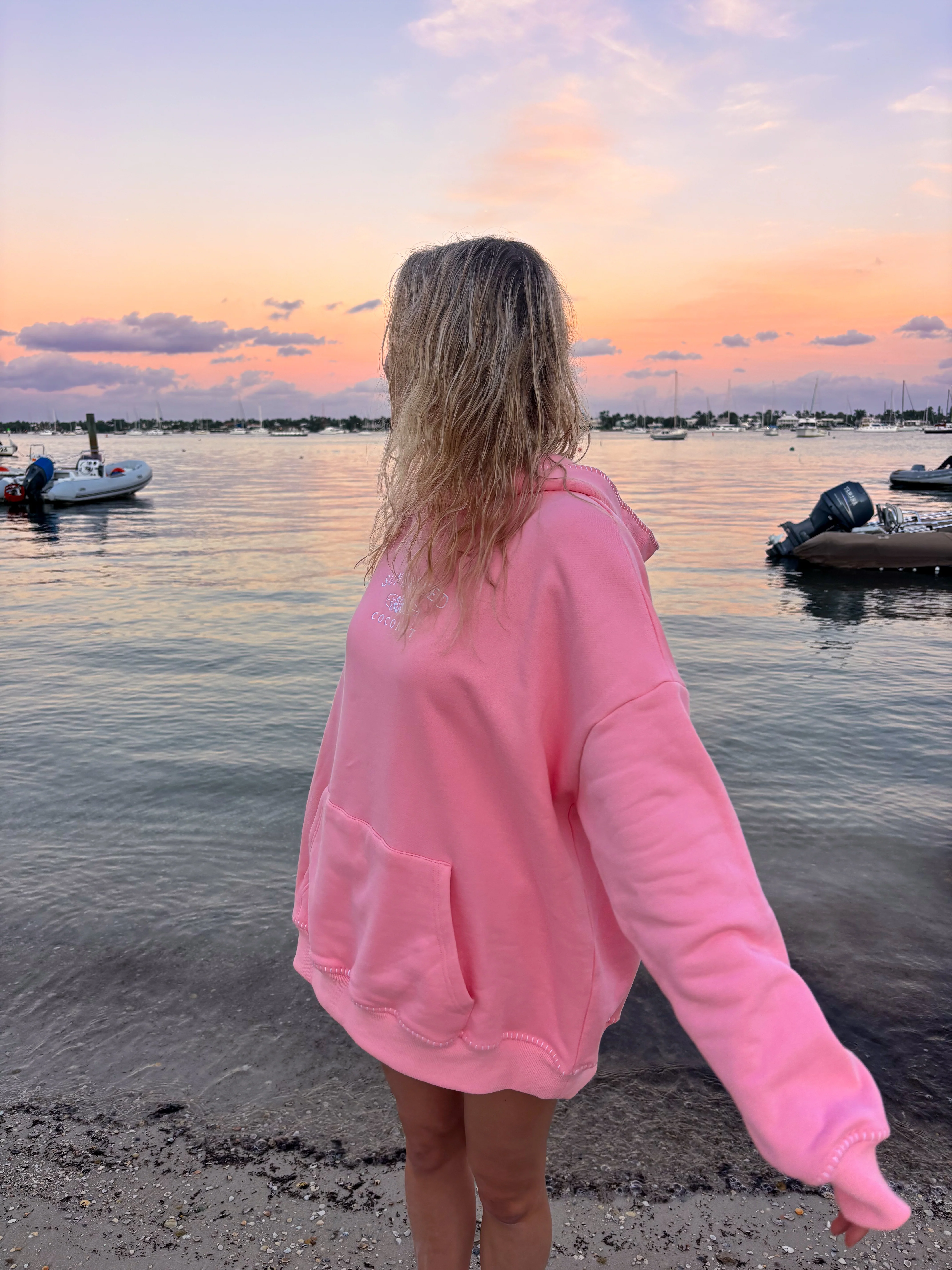 Cotton Candy Stitched Sunkissedcoconut Hoodie 100% Cotton