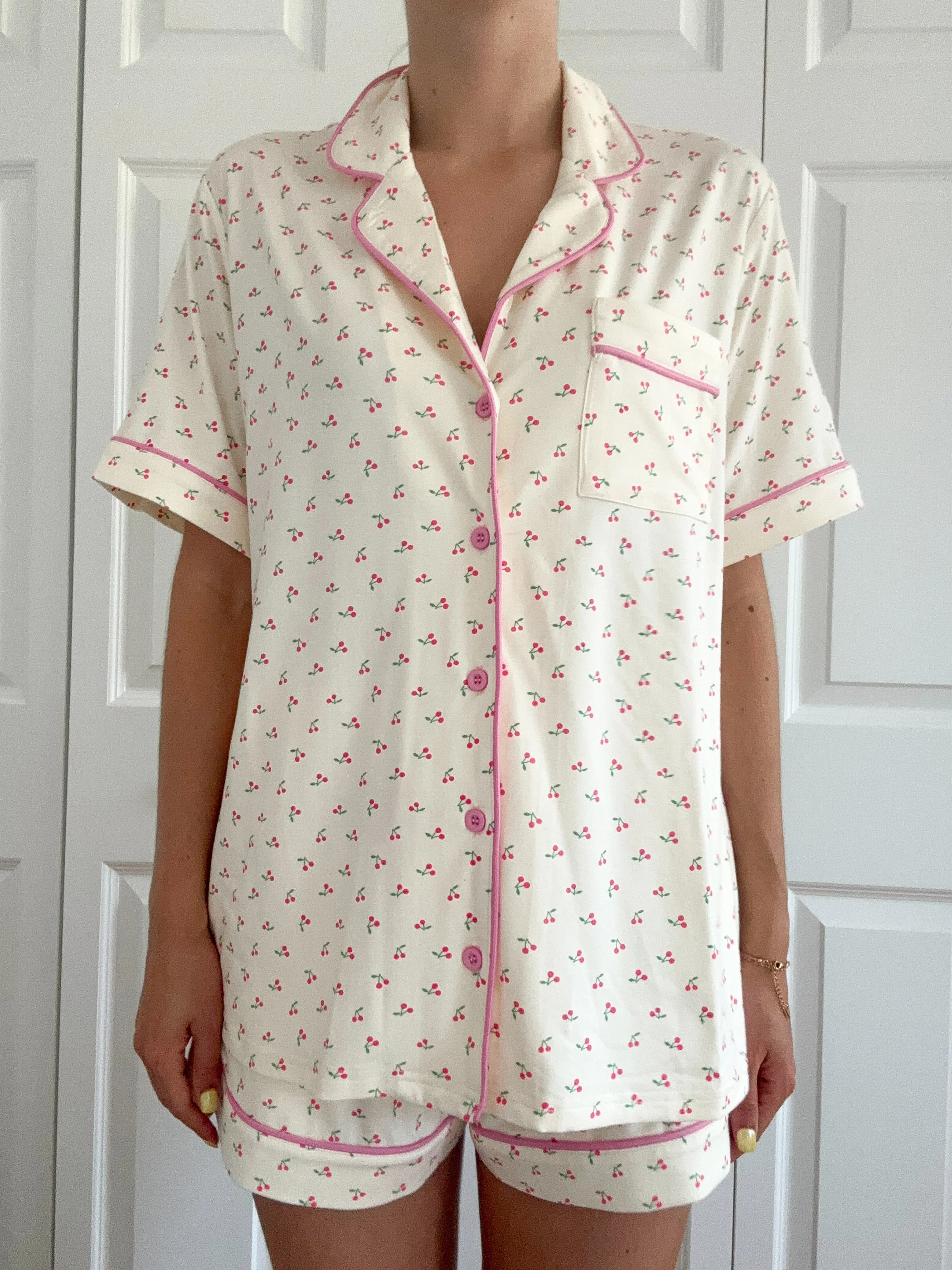 Cherries All Over Short Sleeve Button Up Pajama Top