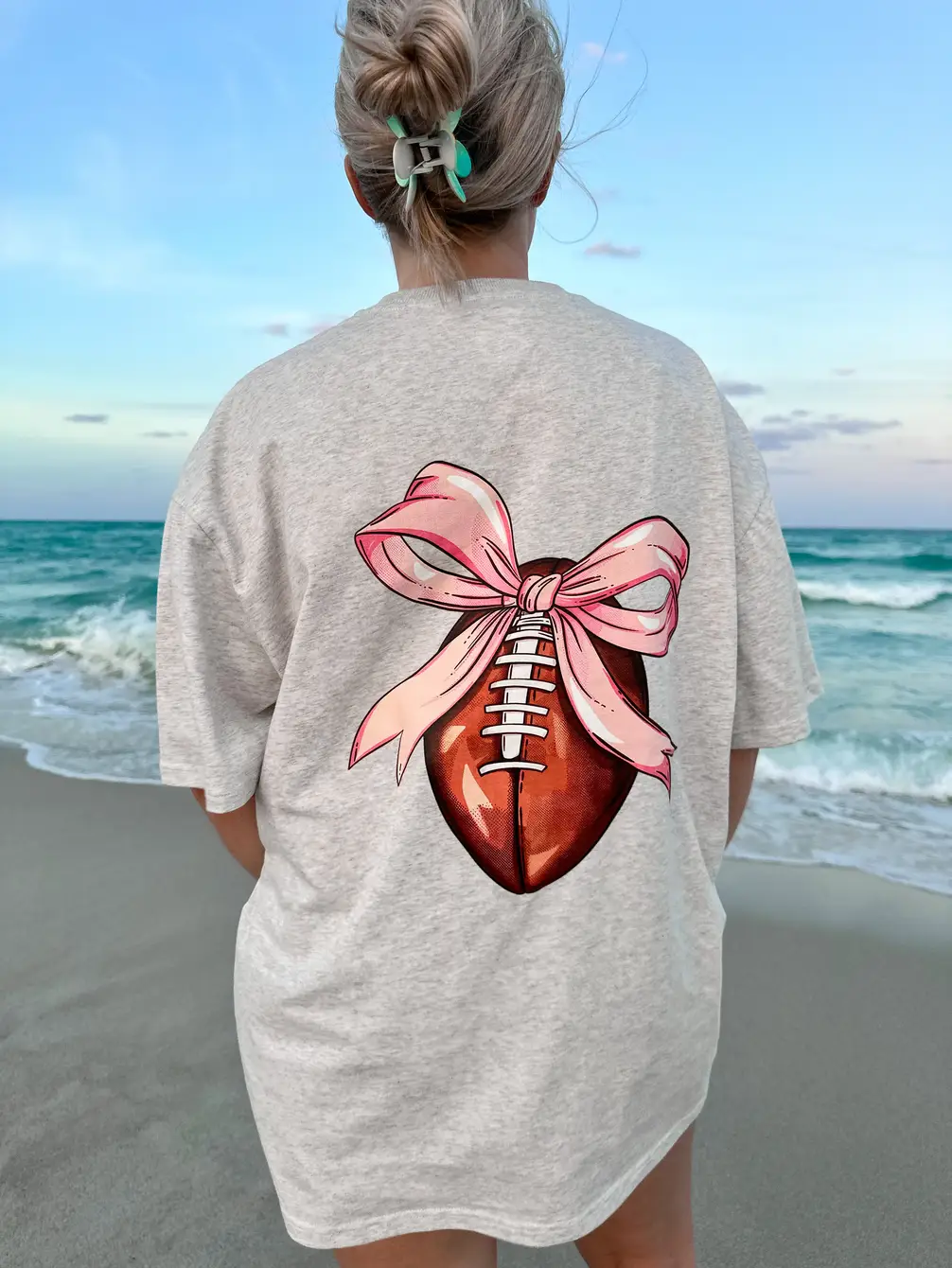 Game Day Coquette Bow Football Embroider Tee