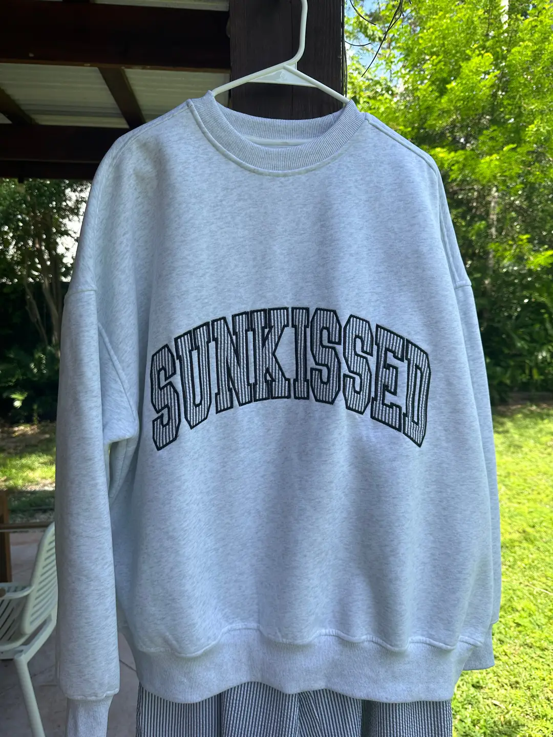 Pearl Grey Seersucker Striped Sunkissed Sweatshirt