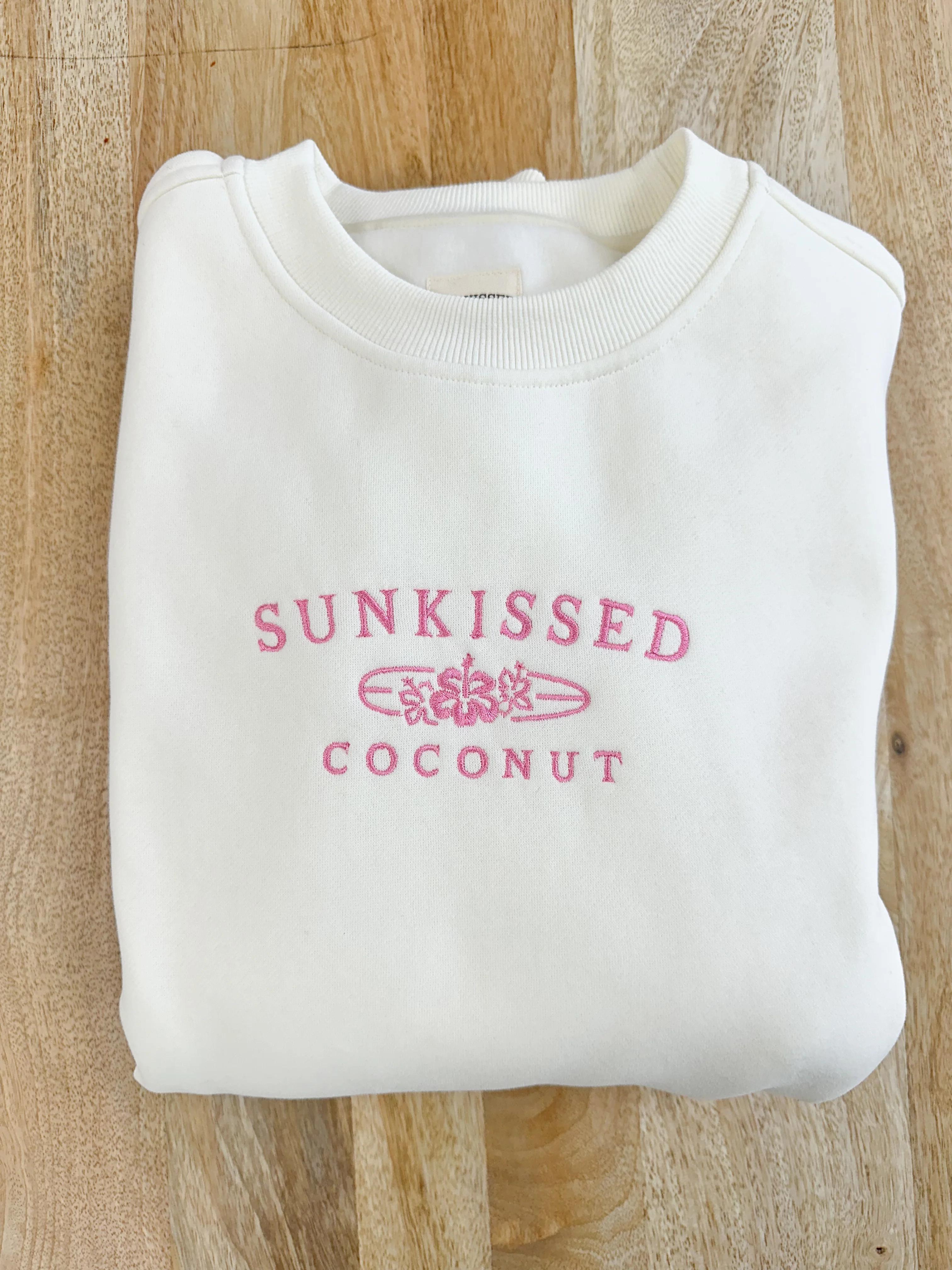 Ivory and Hibiscus Pink Sunkissedcoconut Embroider Sweatshirt