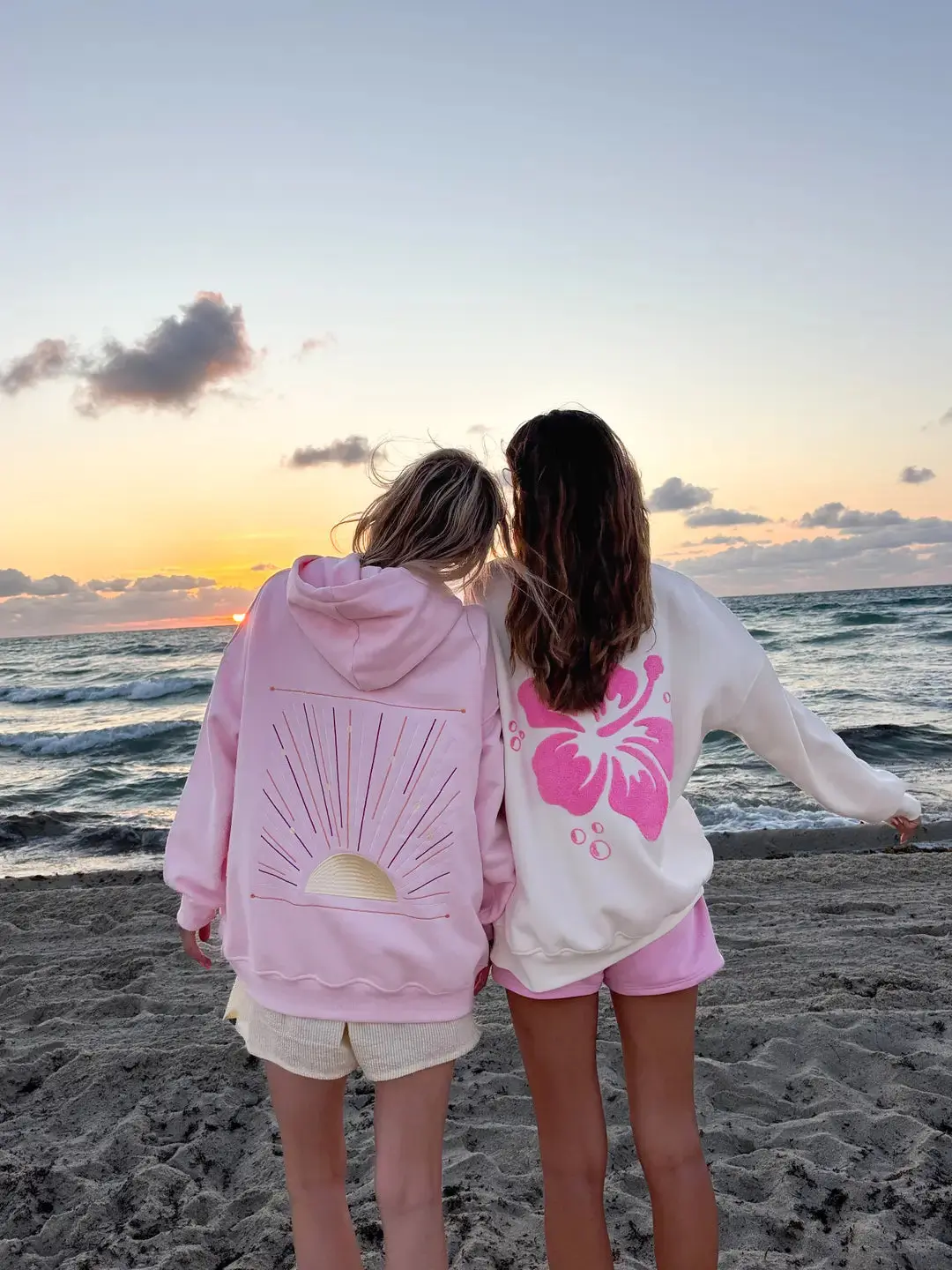 Light Pink Sunset Rays Embroider Hoodie