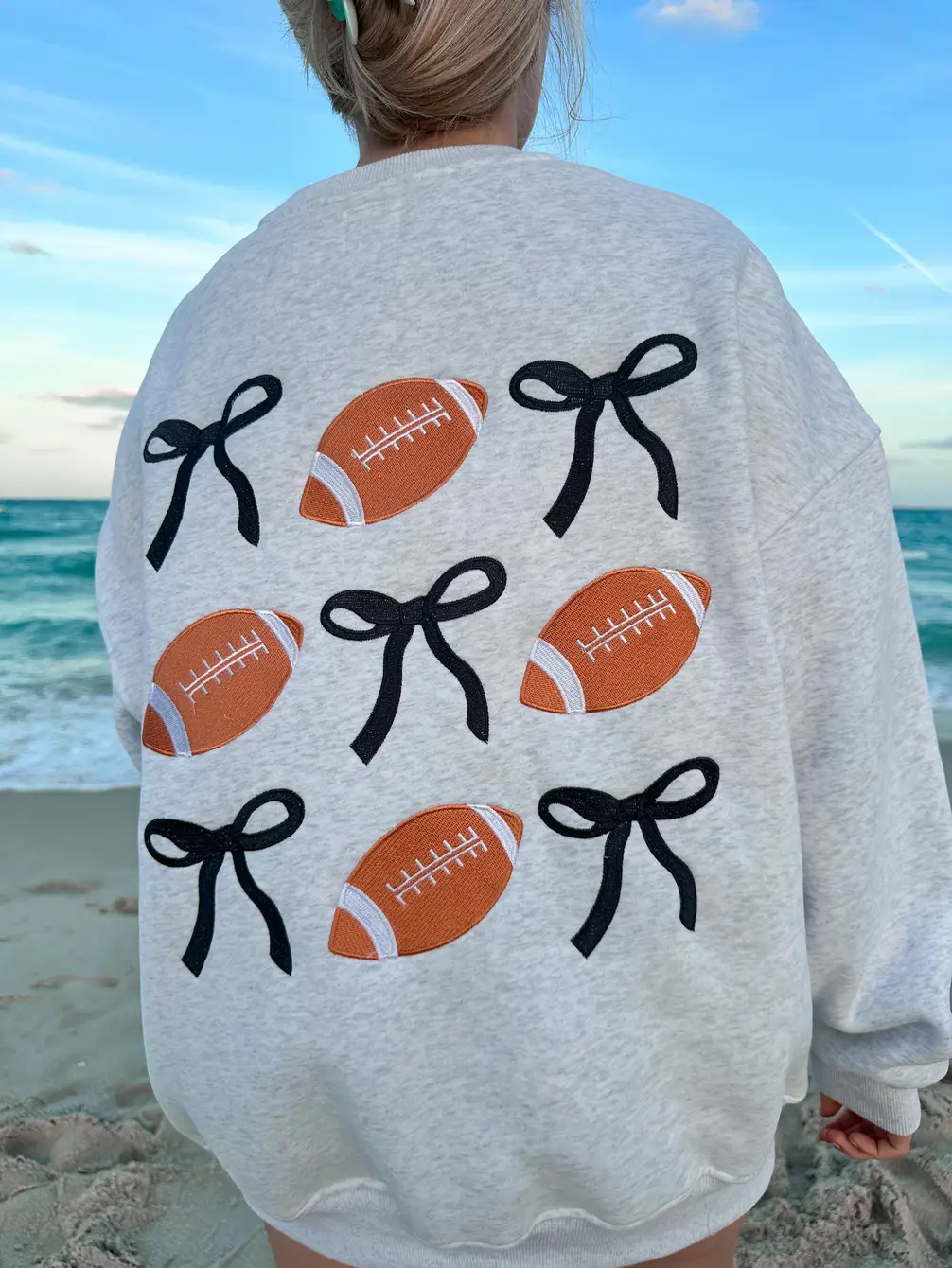 Game Day Embroider Football Bows Sweatshirt