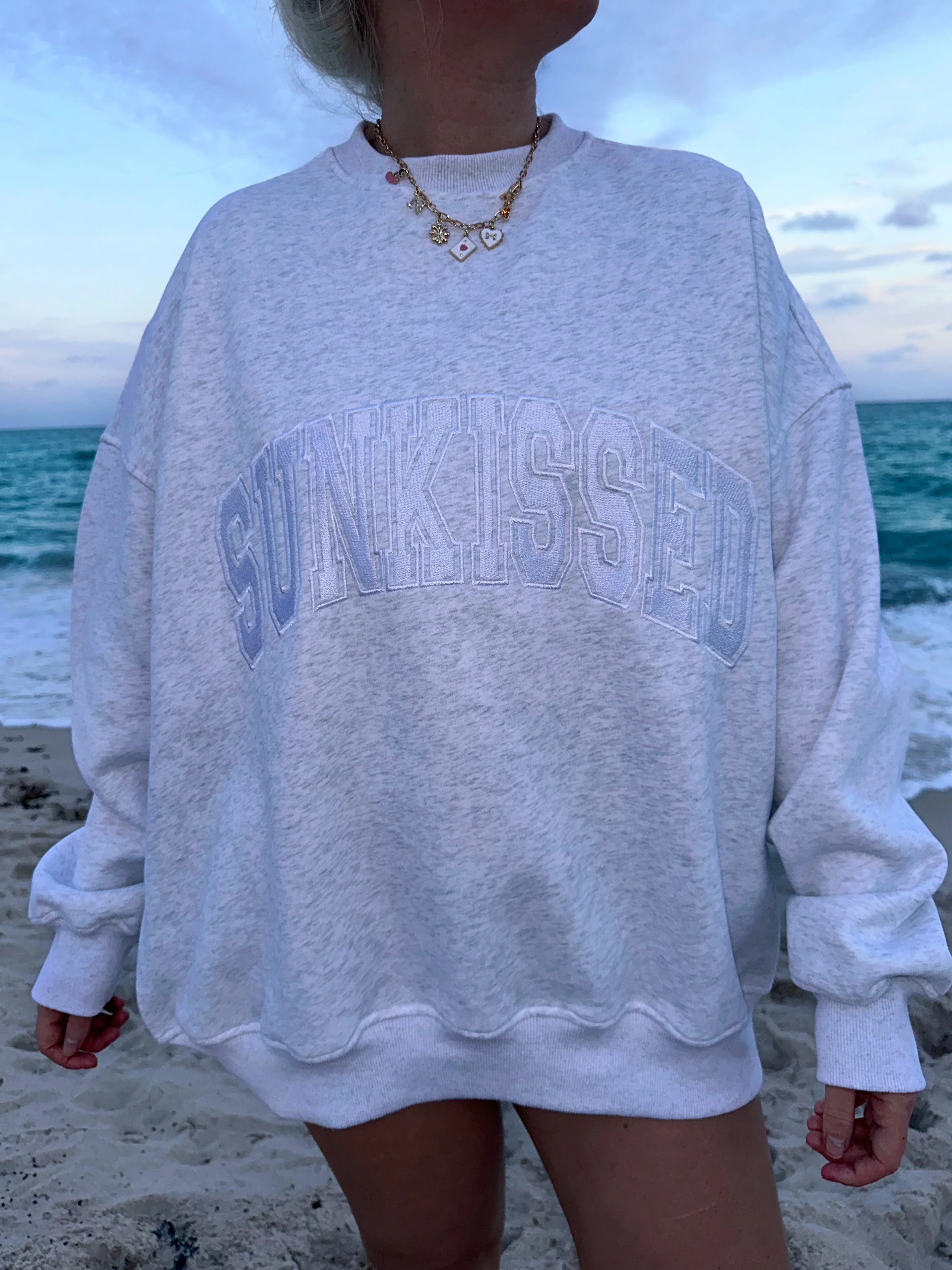 Sunkissed Collegiate Embroider Oversized Crewneck Sweatshirt