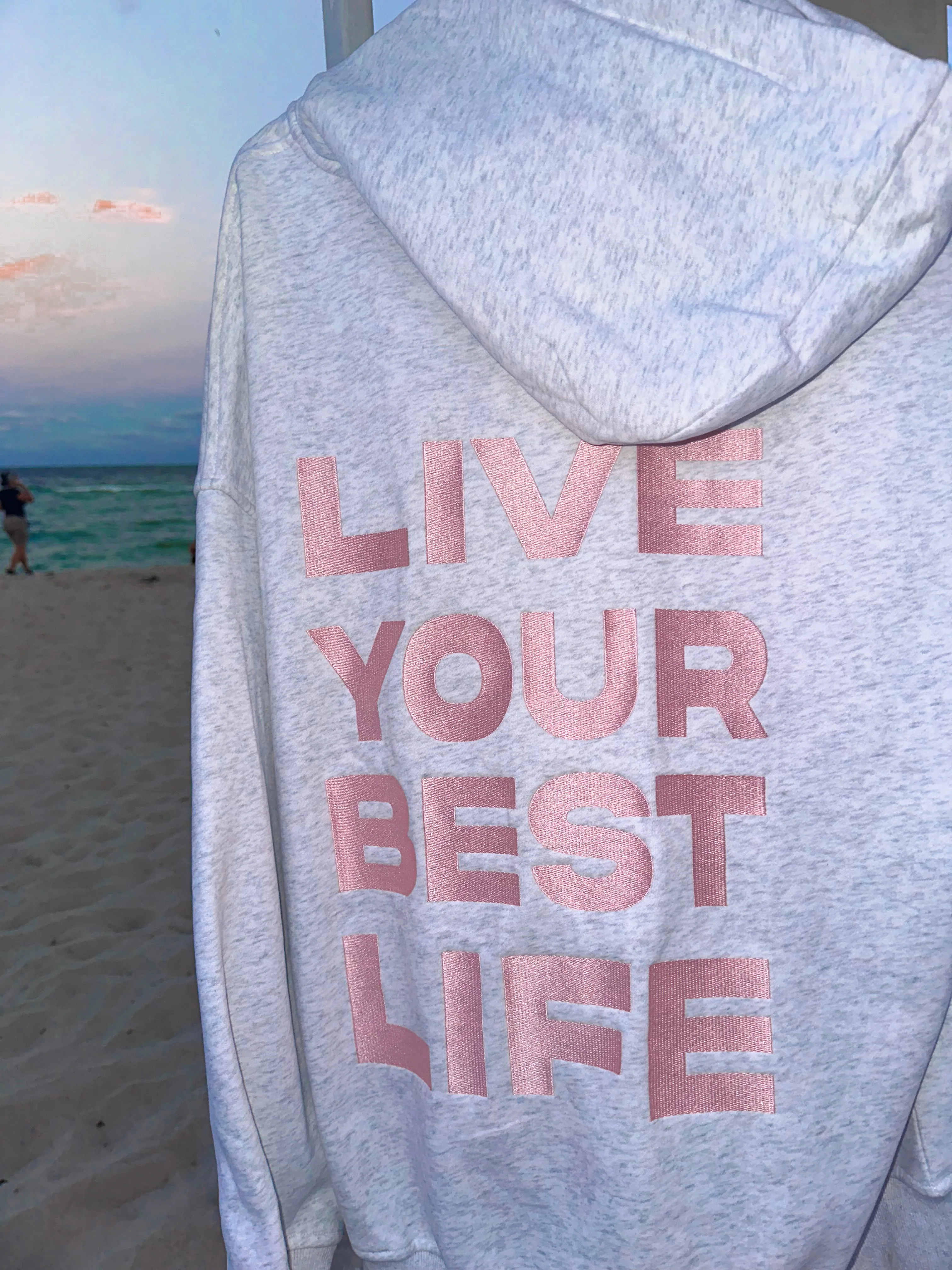 Pearl Grey Live Your Best Life Embroider Hoodie