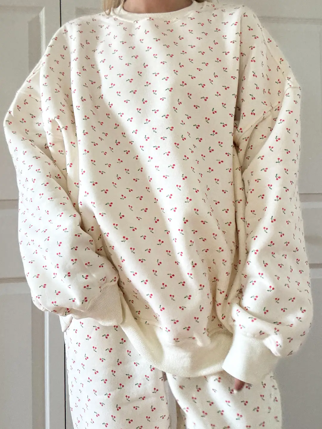Blank Ivory Cherries All Over Sweatshirt