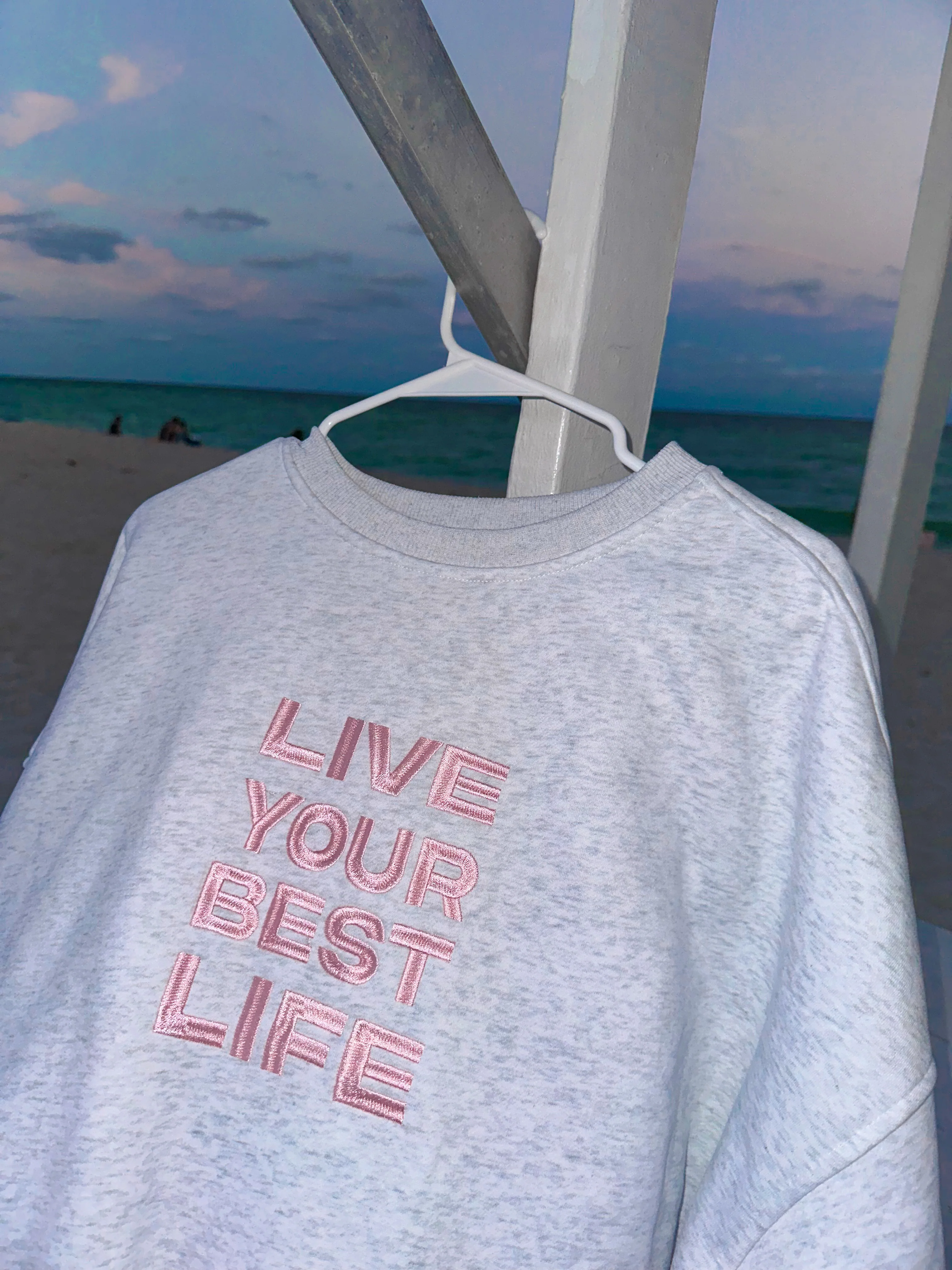 Pearl Grey Live Your Best Life Embroider Sweatshirt
